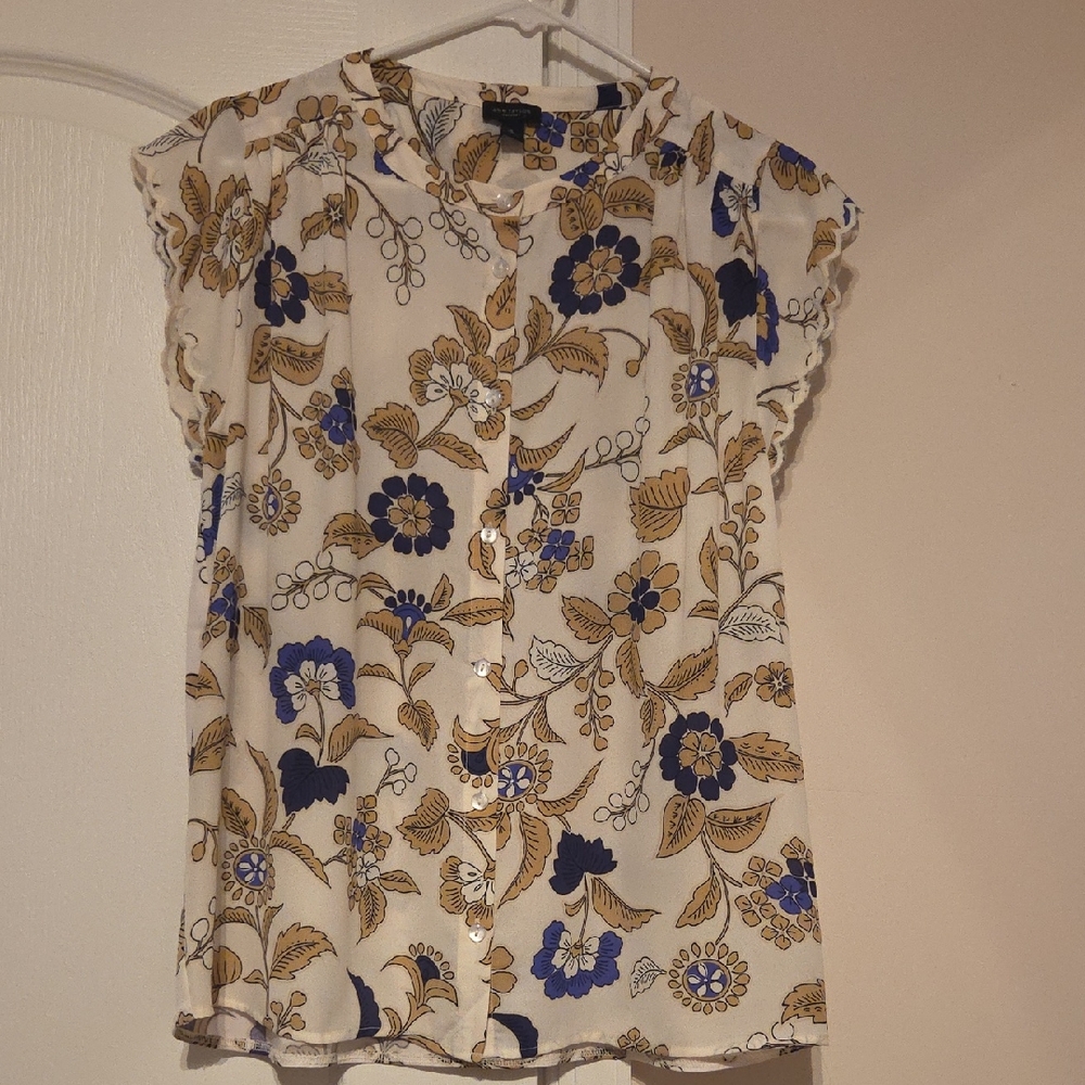 Floral Button-Up Blouse - Purple and Gold